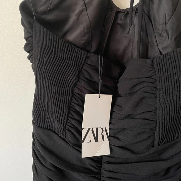 Zara  Halter Ruched Mini Dress Black Blogger Fav Sz L NWT - Picture 9 of 11
